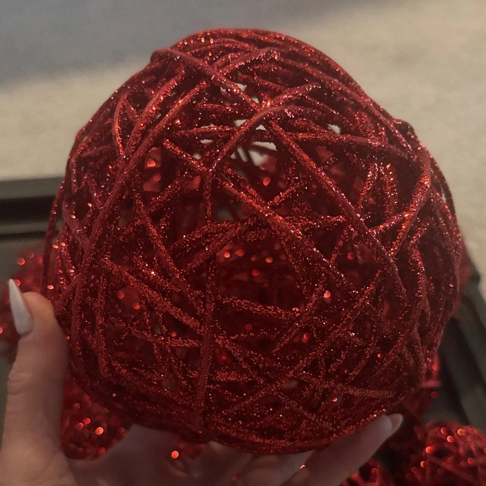 Pier 1 Red Sparkling Decorative Valentines Day Wedding Spheres Ornaments Lot